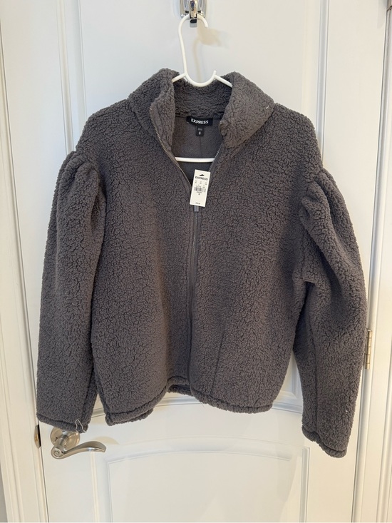 Express Jackets & Blazers - Express *NWT* Grey Sherpa Zip-Up Jacket Size M